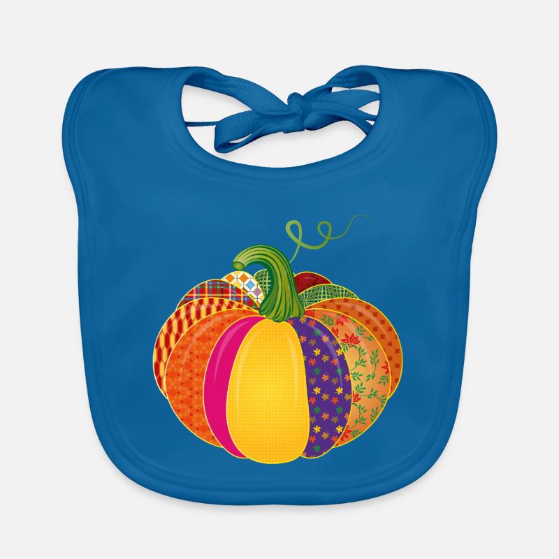 Patchwork Kürbis – Bunt gemusterte Herbstdeko Baby Bio-Lätzchen