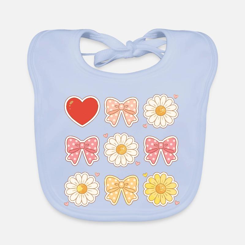 Pastel Daisy Bows Heart Pattern Organic Baby Bibs