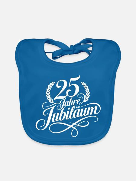 25 Jahre Jubiläum Lorbeer Weiß - Baby Bio-Lätzchen - Pfauenblau - Vorne