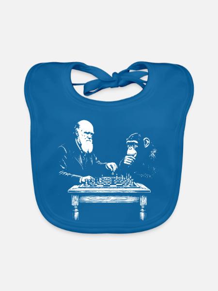 Darwin spielt Schach gegen den Affen - Baby Bio-Lätzchen - Pfauenblau - Vorne
