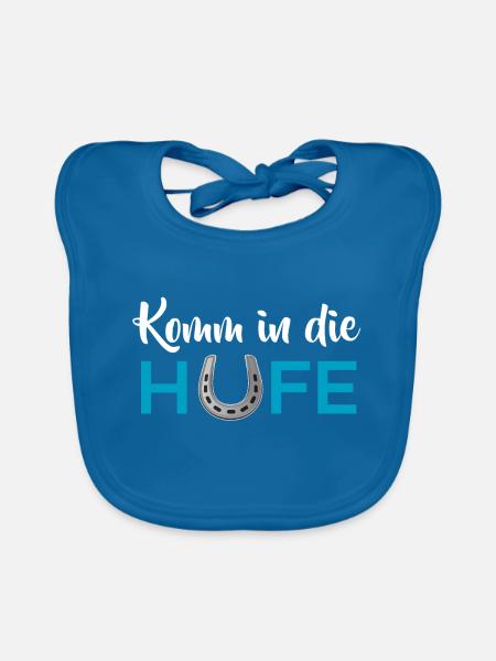 Komm in die Hufe - Baby Bio-Lätzchen - Pfauenblau - Vorne