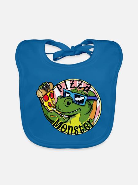 Pizza Monster Pizza Dinosaur cool Pizza Monster - Organic Baby Bibs - peacock-blue - Front