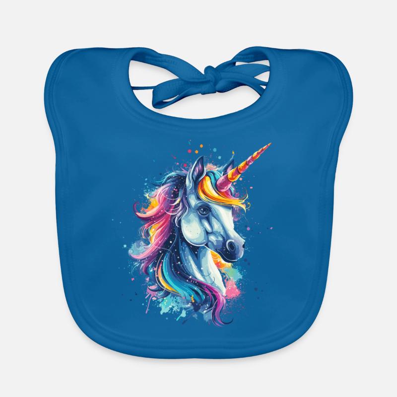 Buntes Einhorn - Baby Bio-Lätzchen - Pfauenblau