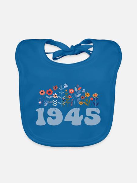 1945 Floral Pattern 1945 Floral Theme Flowers 1945 - Organic Baby Bibs - peacock-blue - Front