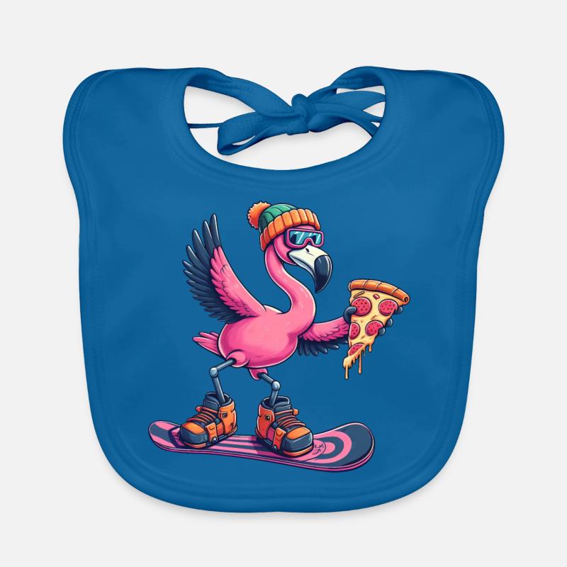 Flamingo Snowboard Pizza Hiver Bavoir bio Bébé