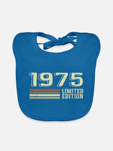 Born In 1975 Birthday 1975 Vintage 1975 - Organic Baby Bibs - peacock-blue - Front
