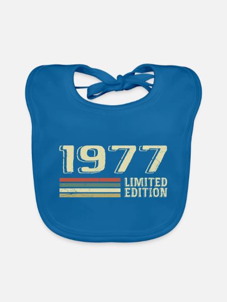 Born In 1977 Birthday 1977 Vintage 1977 - Organic Baby Bibs - peacock-blue - Front