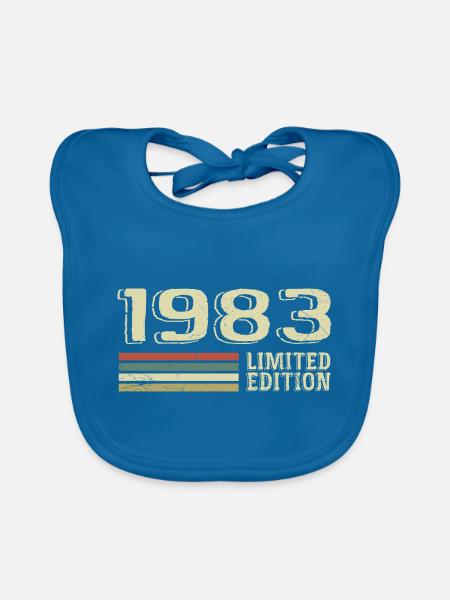 Nées en 1983 anniversaire 1983 Vintage 1983 - Bavoir bio Bébé - bleu paon - Devant
