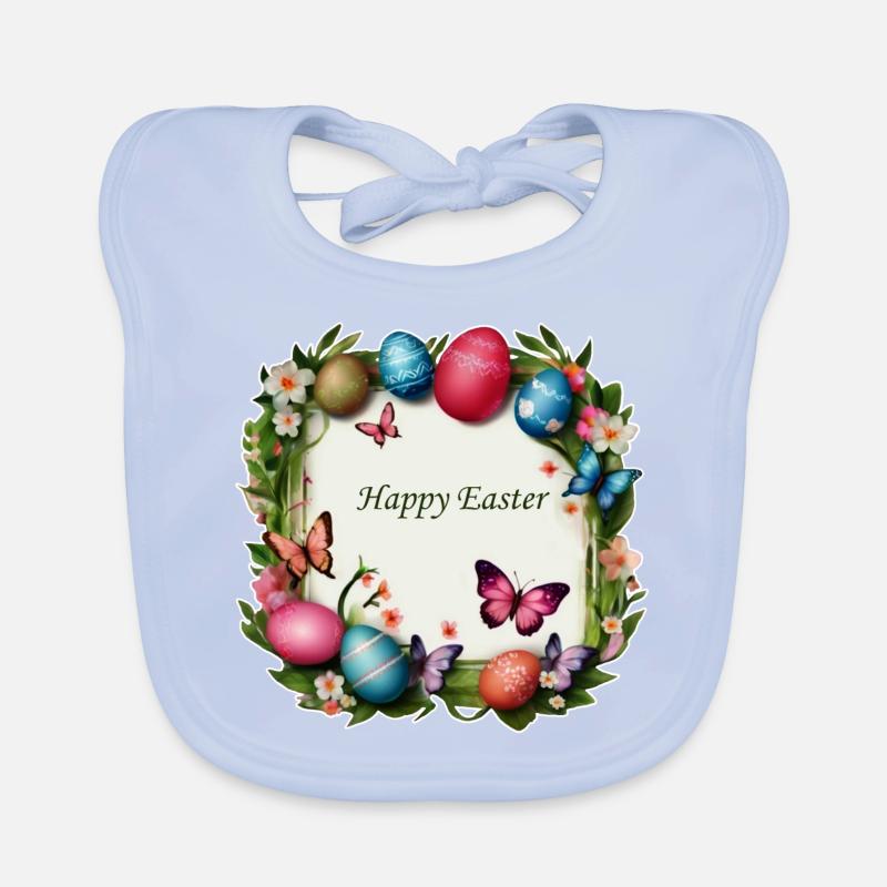 Easter Wreath - Happy Easter Organic Baby Bibs