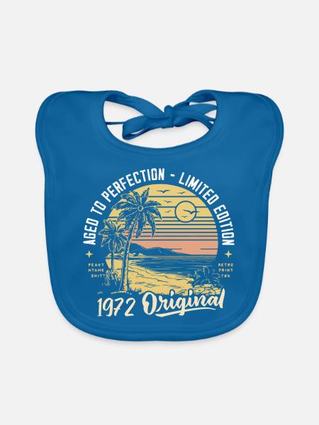 Original 1972 Vintage Birthday Gift 52 Years - Organic Baby Bibs - peacock-blue - Front