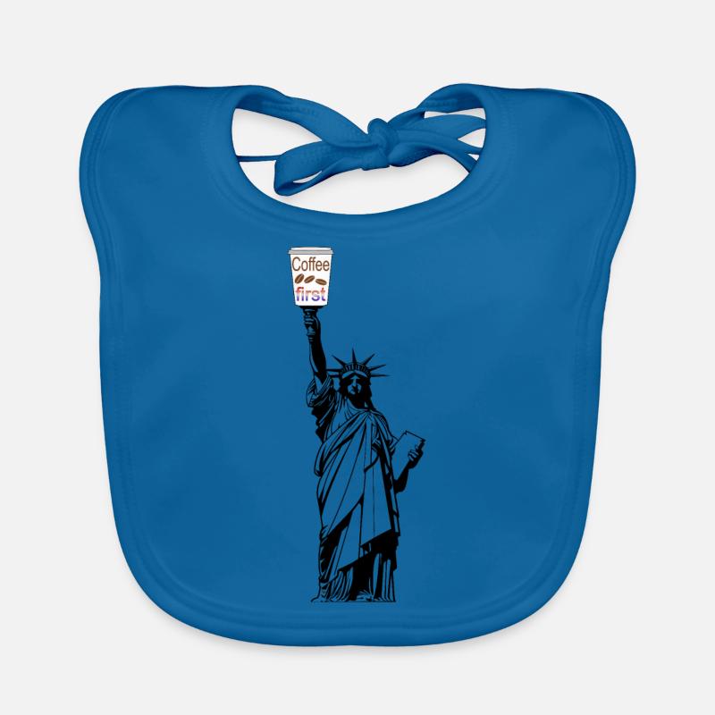 Coffee first, Statue de la Liberté - Bavoir bio Bébé - bleu paon