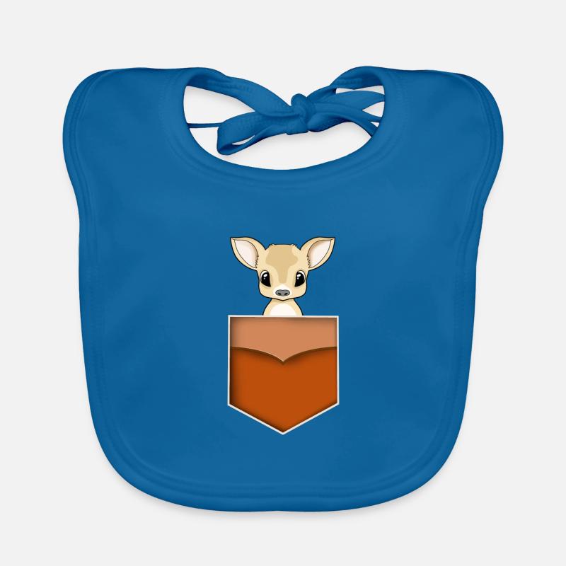 Poche cerf Bambi dans la poche - Bavoir bio Bébé - bleu paon