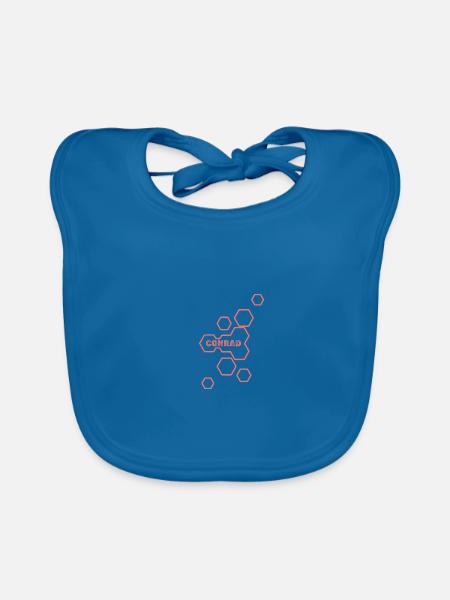 Geschenk für Conrad - Baby Bio-Lätzchen - Pfauenblau - Vorne