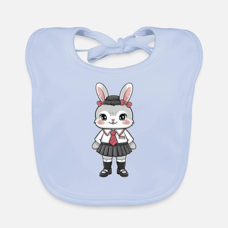 Lapin mignon en uniforme scolaire traditionnel. Bavoir bio Bébé