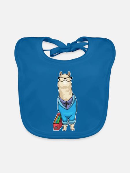 Bureau du Secrétaire des Alpagas - Bavoir bio Bébé - bleu paon - Devant