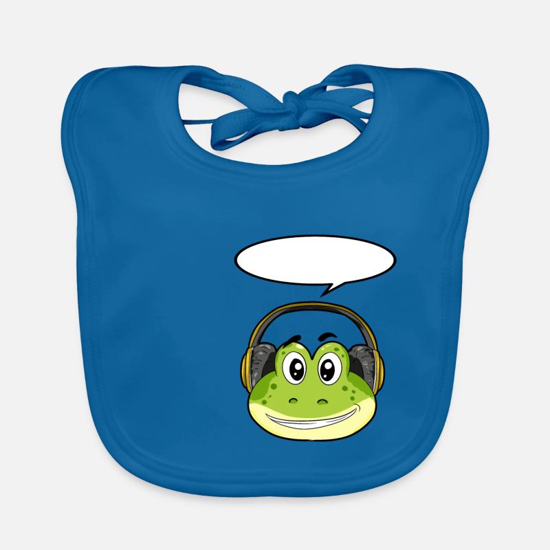 Grenouille avec écouteurs - Bavoir bio Bébé - bleu paon