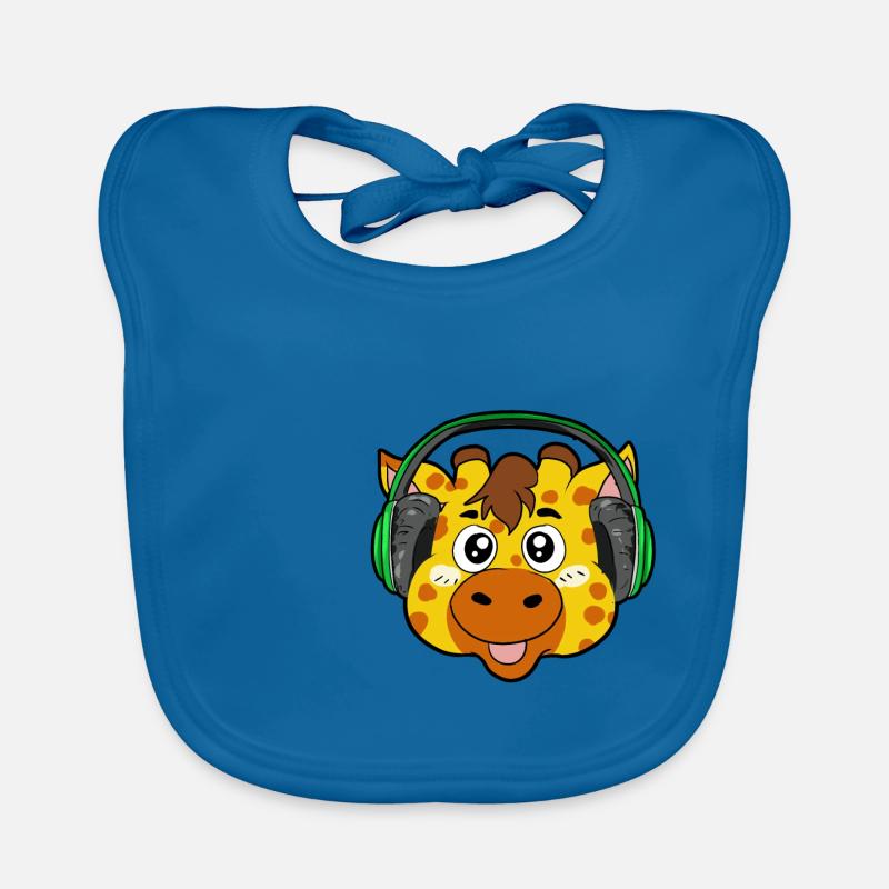 Giraffe with headphones Organic Baby Bibs