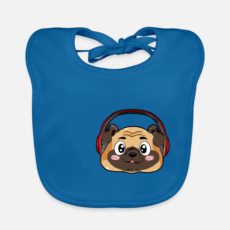 Mops mit Kopfhörer Baby Bio-Lätzchen