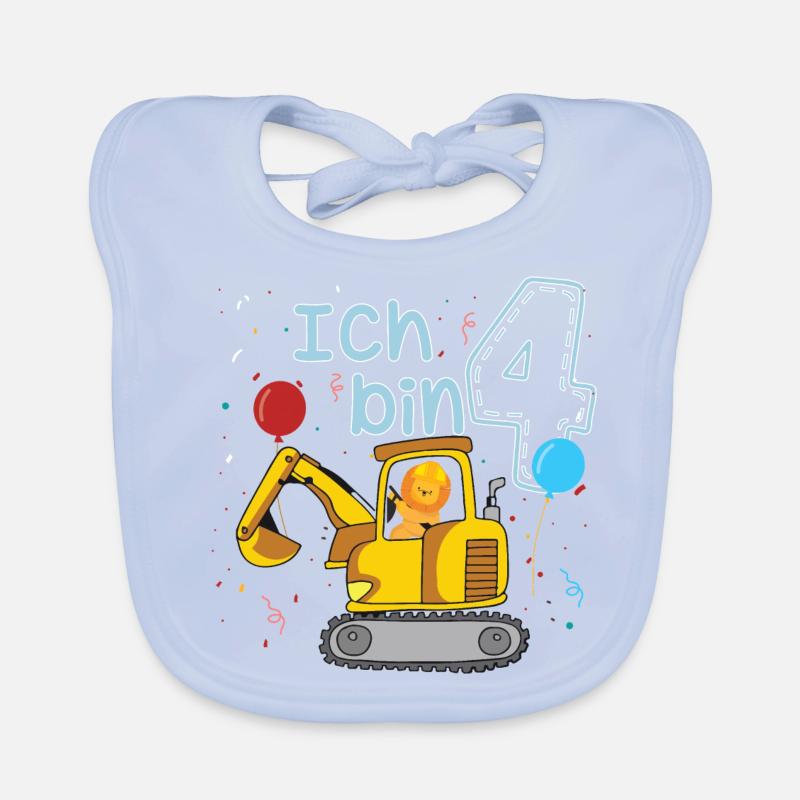 Kinder Geburtstag Geschenk Ich bin 4 - Bagger Baby Bio-Lätzchen