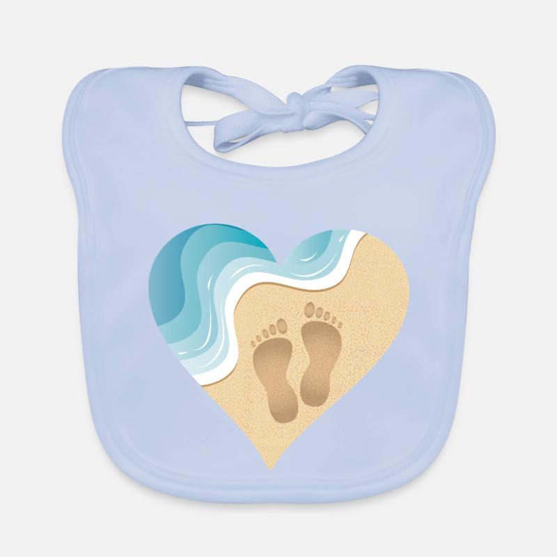 Motif de plage en forme de cœur avec des empreintes de pas dans le sable Bavoir bio Bébé