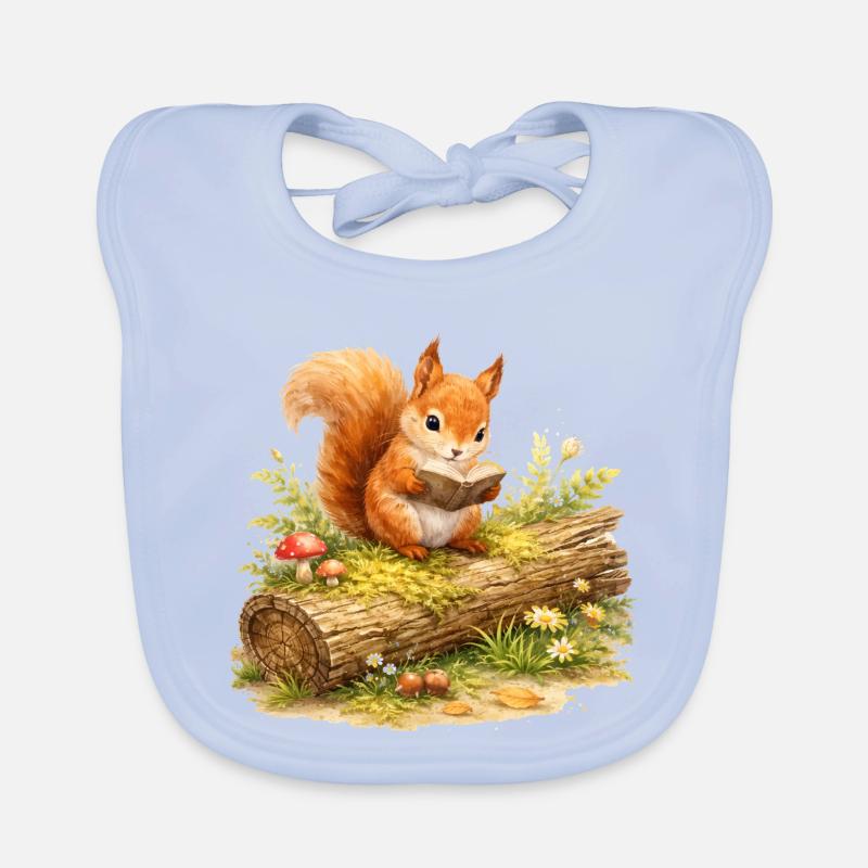 Eichhörnchen liest Buch Illustration  Baby Bio-Lätzchen