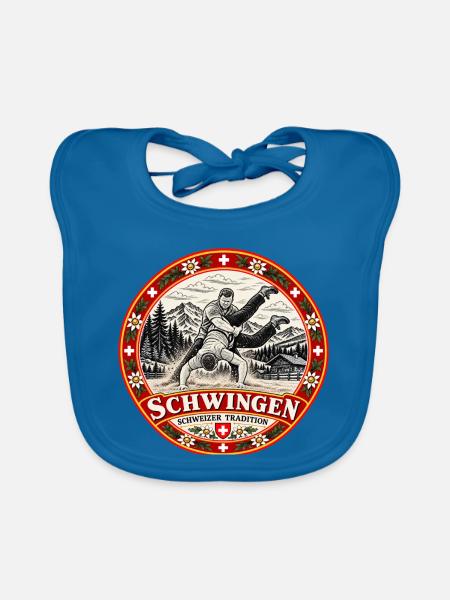 Schwingen Schweizer Traditionssport - Baby Bio-Lätzchen - Pfauenblau - Vorne