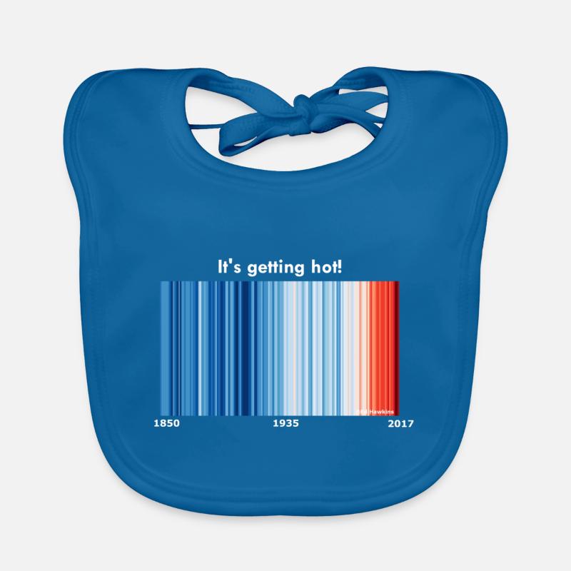 Warming Stripes World (blanc) - Bavoir bio Bébé - bleu paon