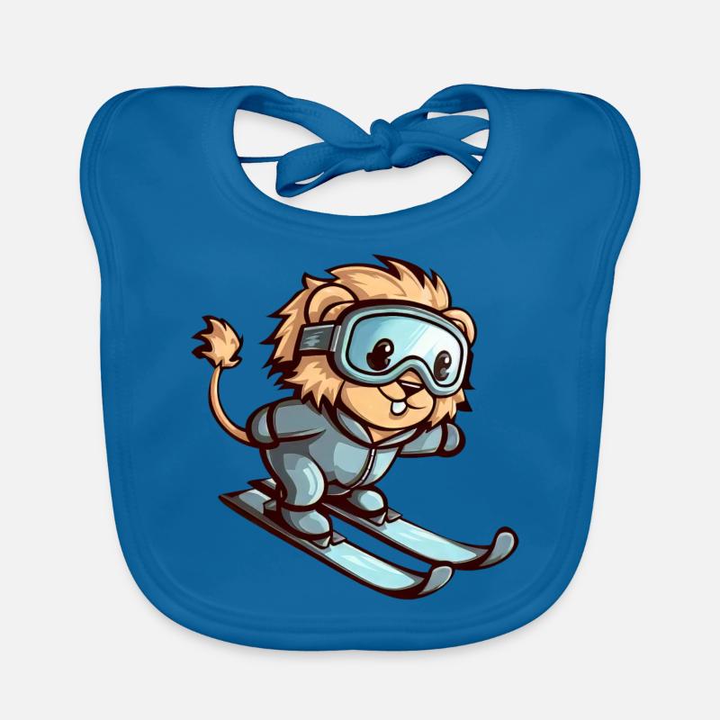 Löwe auf Ski Winterabenteuer Baby Bio-Lätzchen