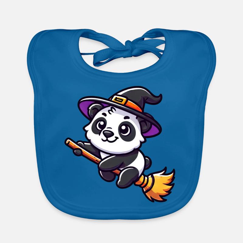 Halloween Panda Sorcière Balai Mignon Bande Dessinée Bavoir bio Bébé
