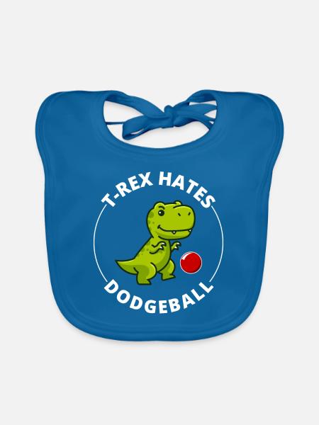 Dodgeball T-rex dinosaure t rex Dino tyrannosaurus - Bavoir bio Bébé - bleu paon - Devant