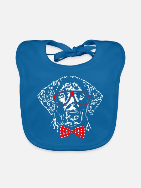 CURLY COATED RETRIEVER lustig Brille Hund Wilsigns - Baby Bio-Lätzchen - Pfauenblau - Vorne