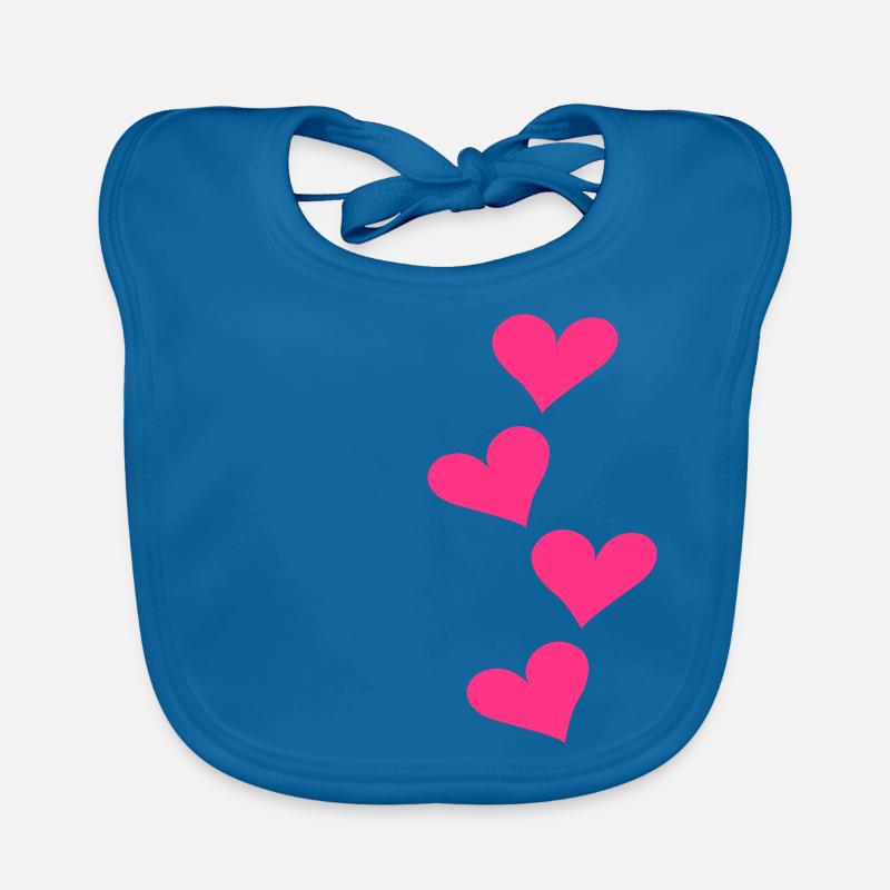 Coeurs - Bavoir bio Bébé - bleu paon