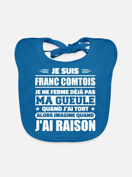 Franc comtois je ferme pas ma gueule franche comté - Bavoir bio Bébé - bleu paon - Devant