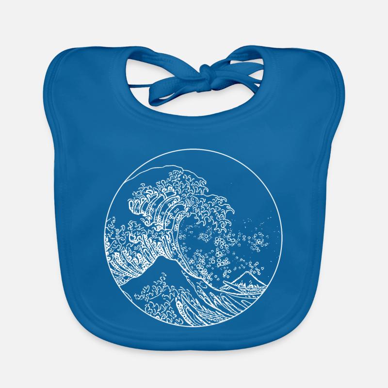 vague blanc - Bavoir bio Bébé - bleu paon