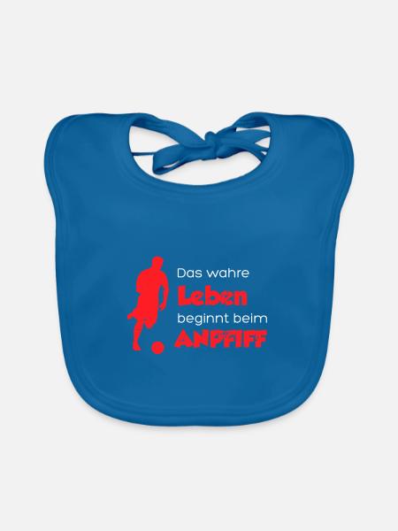 Das wahre Leben beginnt beim Anpfiff - Fußball - Baby Bio-Lätzchen - Pfauenblau - Vorne