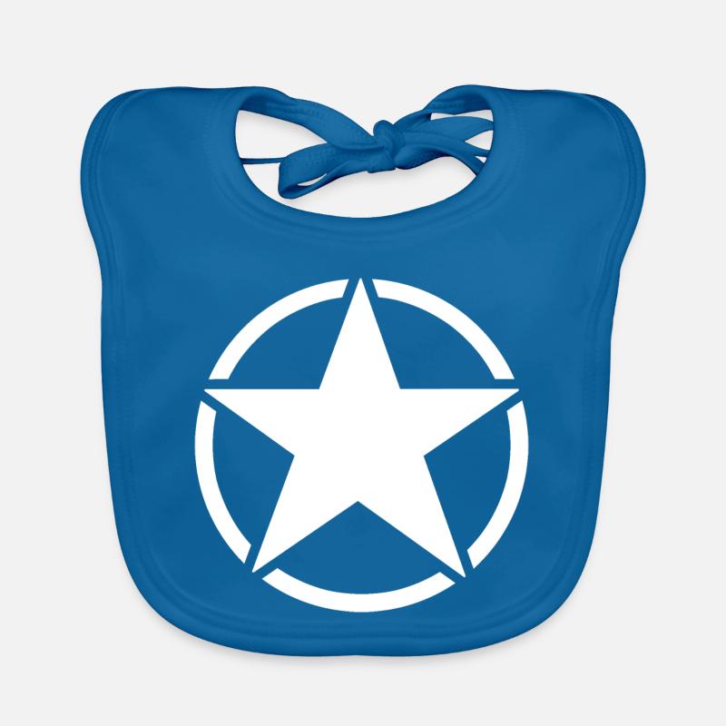 White star five branches in a white circle. - Organic Baby Bibs - peacock-blue