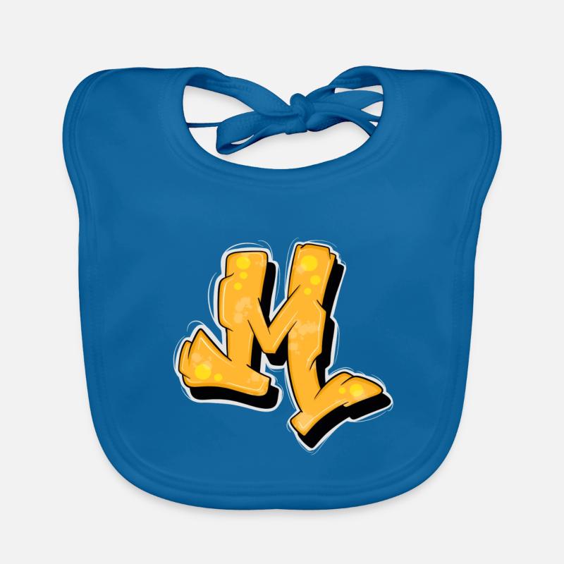 Logo des initiales graffiti jaunes. - Bavoir bio Bébé - bleu paon
