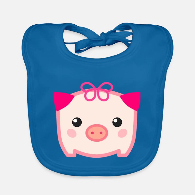 Cochon mignon Kawaii - Bavoir bio Bébé - bleu paon