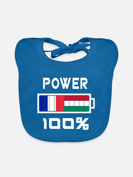 La Hongrie et France Power 100 % - Bavoir bio Bébé - bleu paon - Devant