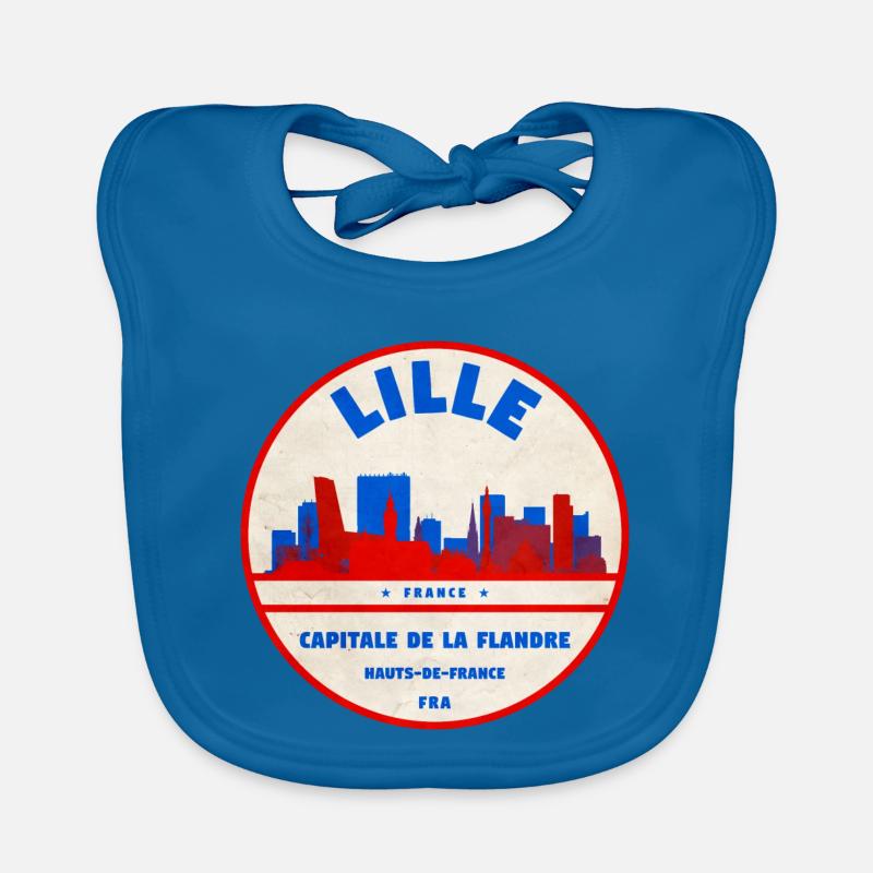 Insigne rétro de la Skyline de Lille - Bavoir bio Bébé - bleu paon