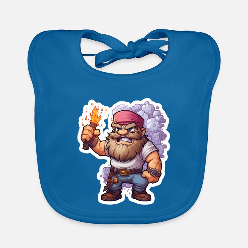 Pixel Dwarf With Torch Mining Game Shirt Organic Baby Bibs