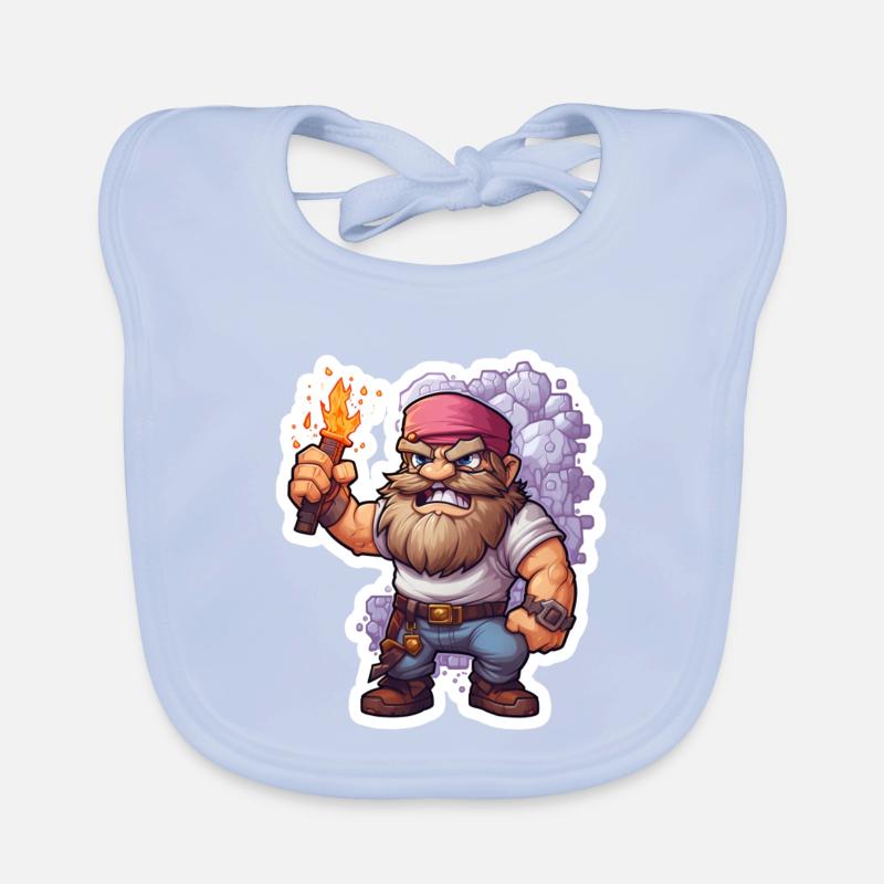 Pixel Dwarf With Torch Mining Game Shirt Organic Baby Bibs
