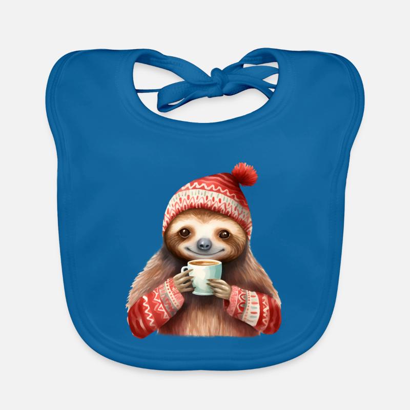 Winter Sloth with Coffee Mug Organic Baby Bibs