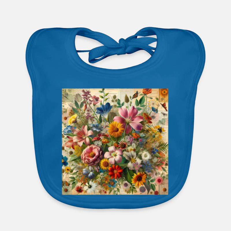 Blumen - Baby Bio-Lätzchen - Pfauenblau