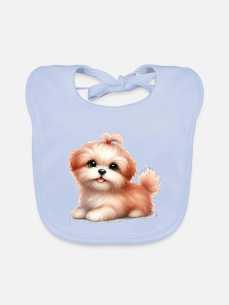 Cute dog - Organic Baby Bibs - sky blue - Front