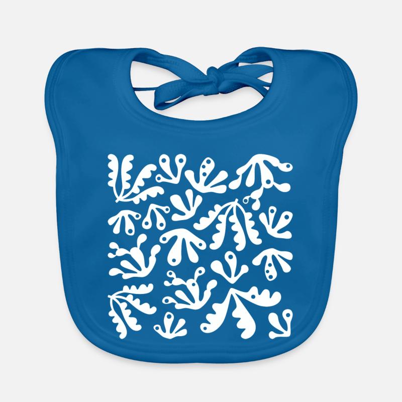 Abstrait Corail L Blanc - Bavoir bio Bébé - bleu paon