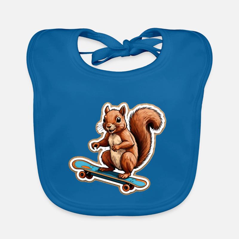 Eichhörnchen auf Skateboard - Baby Bio-Lätzchen - Pfauenblau