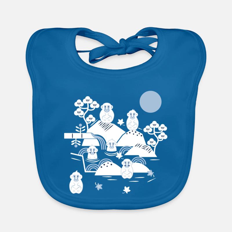 Chilling monkeys in a hot spring l white blue navy Organic Baby Bibs