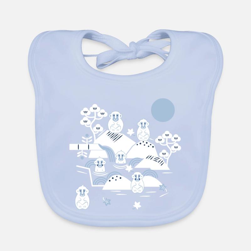 Singes frissonnants dans une source chaude l blanc bleu marine Bavoir bio Bébé