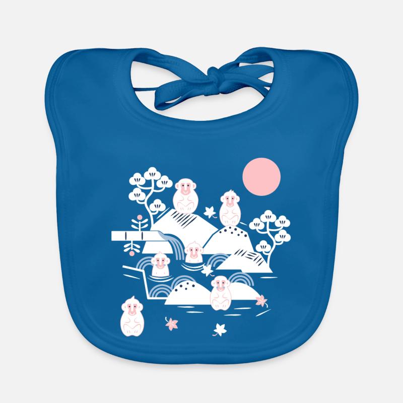 Chilling monkeys in a hot spring l white pink blue Organic Baby Bibs